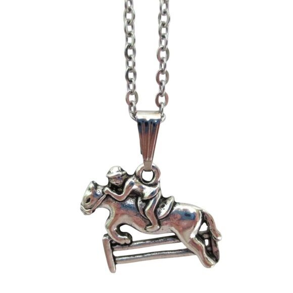 New Equestrian Pendant Necklace 19" Stainless Chain -  Horse Jumping Gift Jewel - Picture 1 of 6